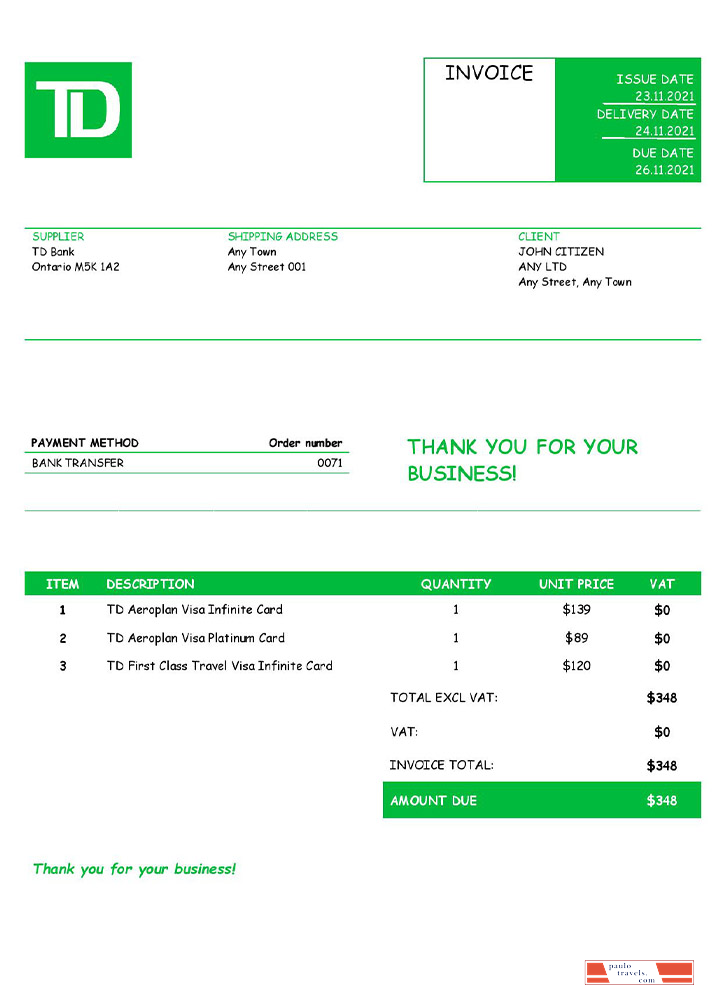 USA TD invoice PSD template